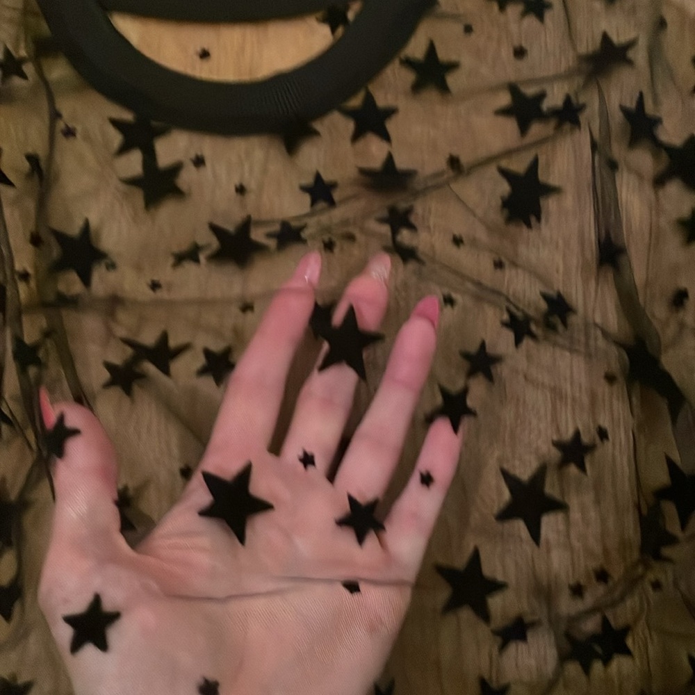 Black Graphic Mesh Crop Top with Short Sleeves 2 for 1 deal $5 - Picture 7 of 8